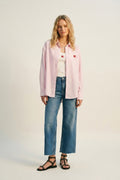Pink Stripe Cotton Embroidered Heart Set t-shirt and shirt 2 pieces