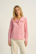 Pink Cotton Poplin Ruffle Prairie Collar Long Sleeve Shirt