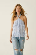 UNIKCOSA light blue chiffon ruffle halter top