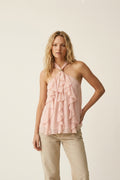 UNIKCOSA light pink chiffon ruffle halter top