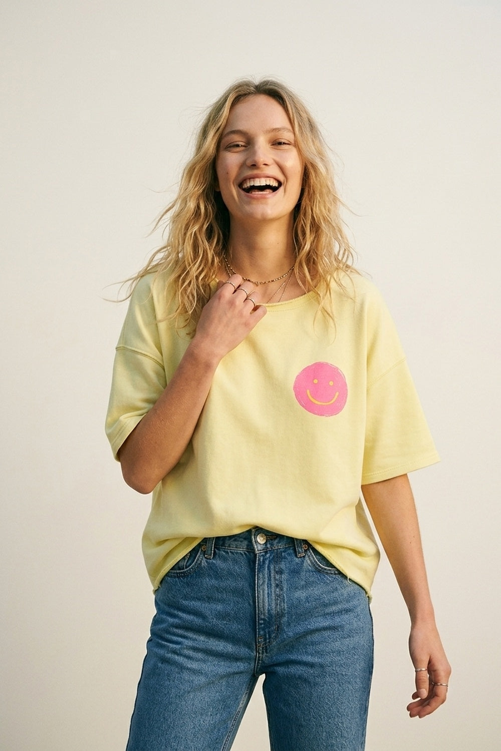 Yellow Relaxed Fit Smile Patch Cotton sweatshirt