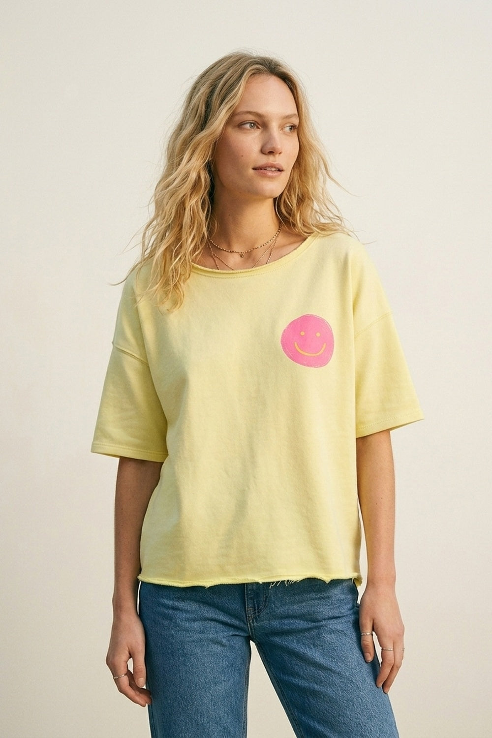 Yellow Relaxed Fit Smile Patch Cotton sweatshirt