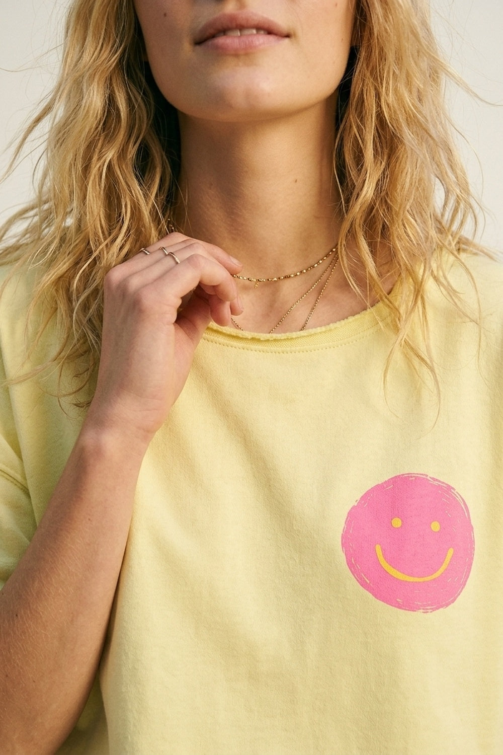 Yellow Relaxed Fit Smile Patch Cotton sweatshirt
