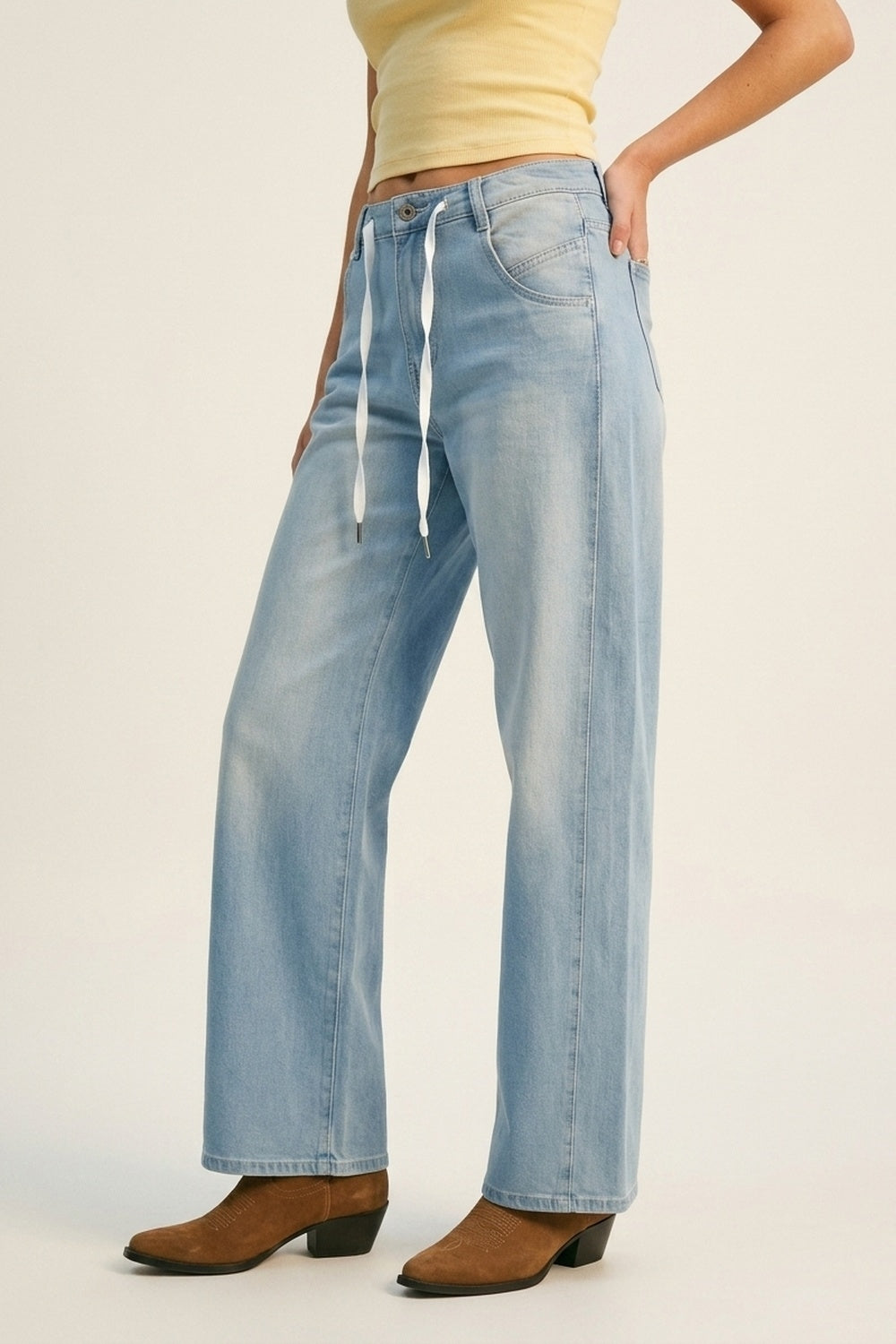 UNIKCOSA Light Blue Drawstring Relaxed Fit Denim Jeans