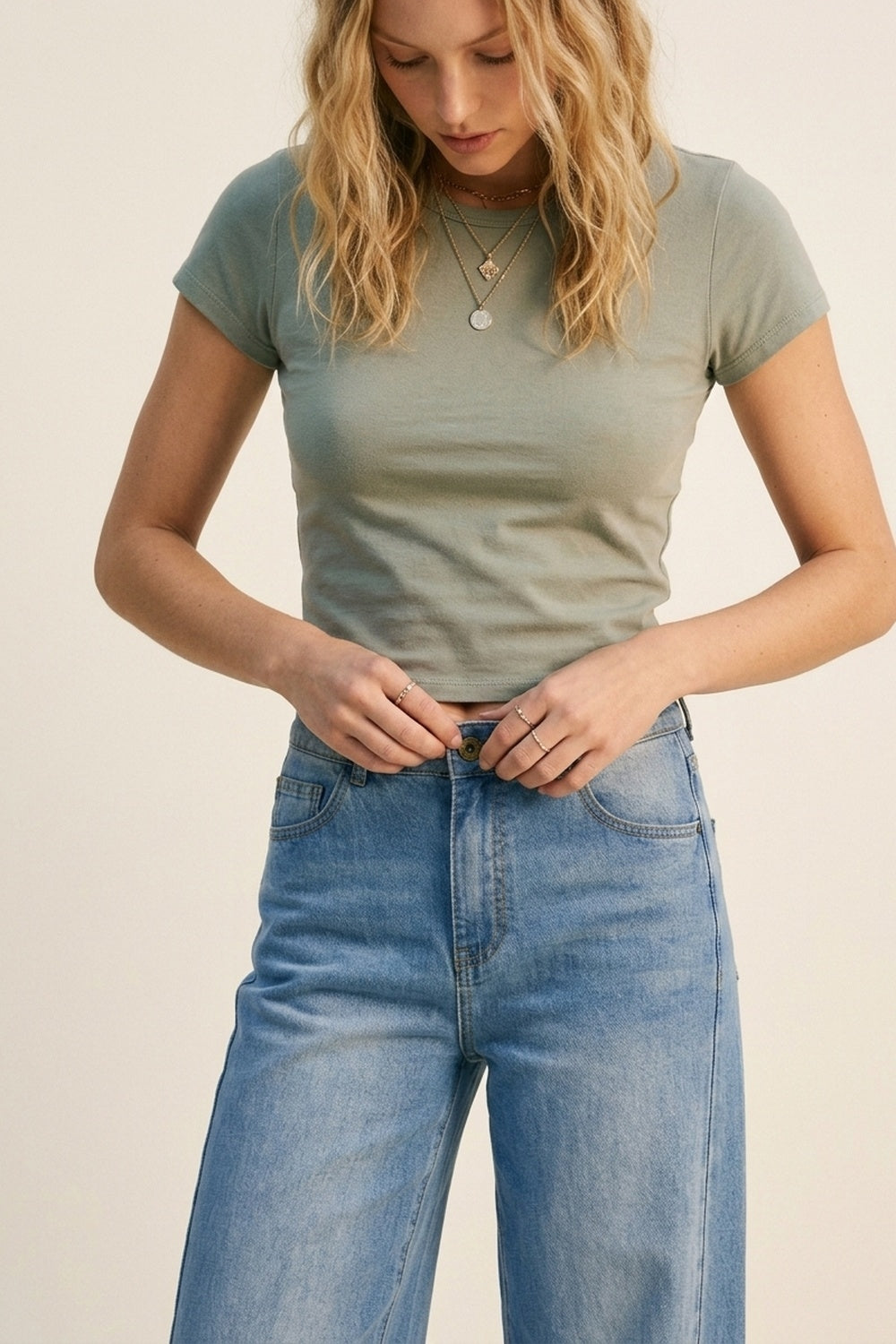 UNIKCOSA Blue Wide-Leg Light Wash Denim Jeans with side seams