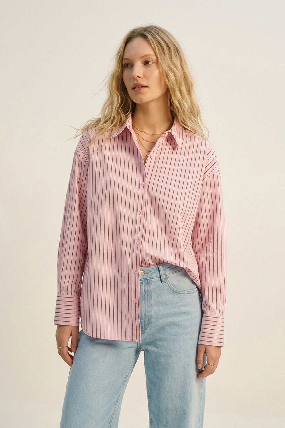 UNIKCOSA Stripe Lightweight long Shirt in Light Pink