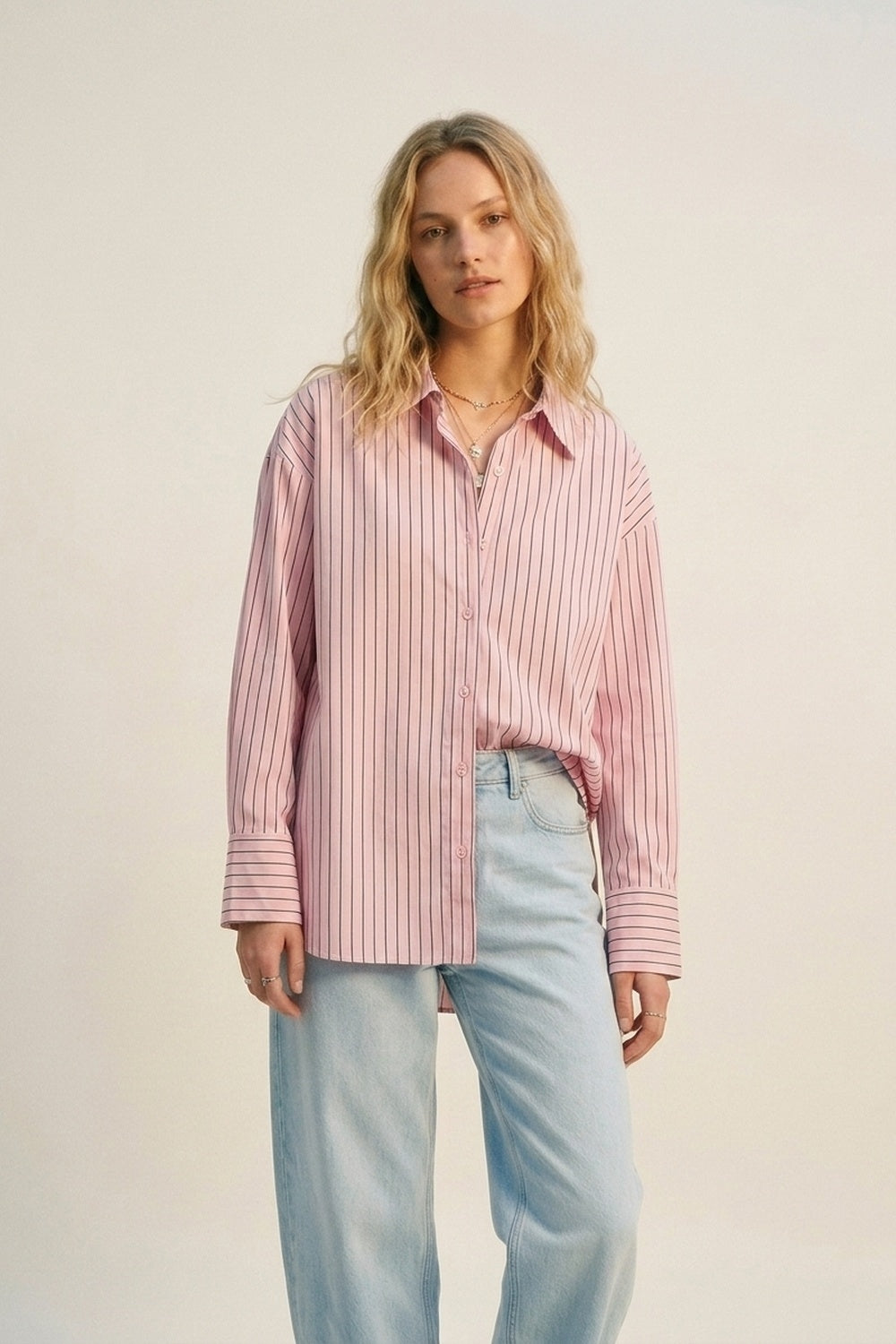 UNIKCOSA Stripe Lightweight long Shirt in Light Pink