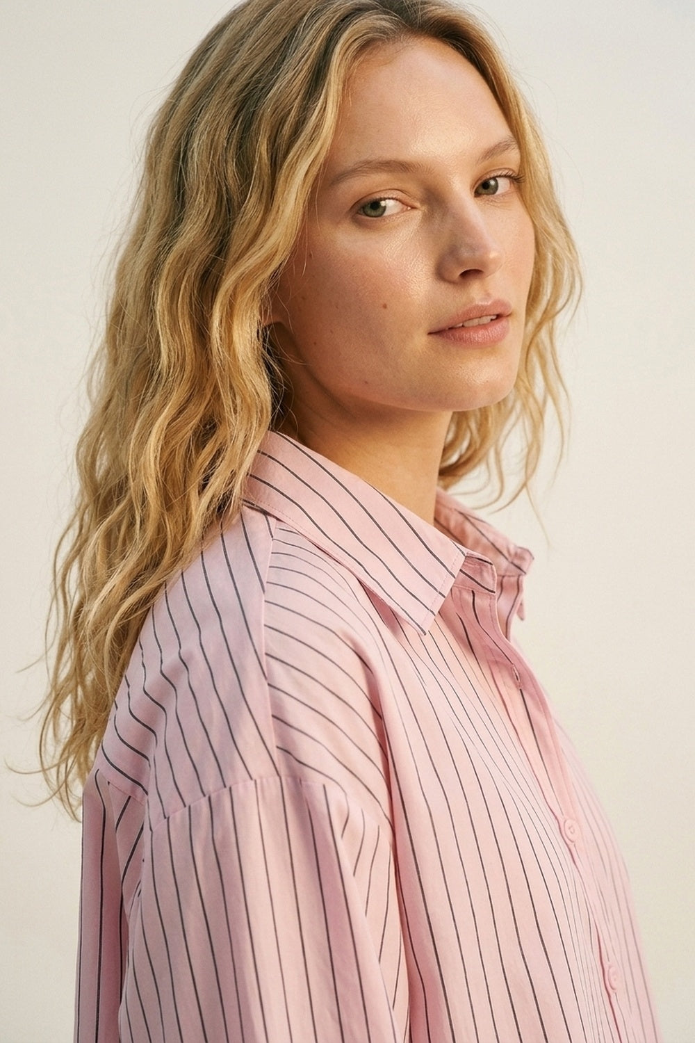UNIKCOSA Stripe Lightweight long Shirt in Light Pink
