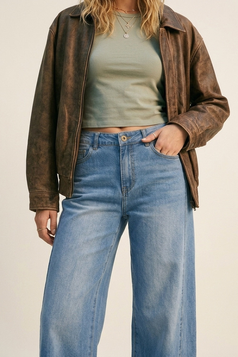UNIKCOSA Blue Wide-Leg Light Wash Denim Jeans with side seams