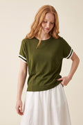 UNIKCOSA Olive Green fine Knited sweater with Striped Cuffs