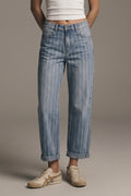 UNIKCOSA Stripe Design stretch Denim mom Leg Jeans in medium wash