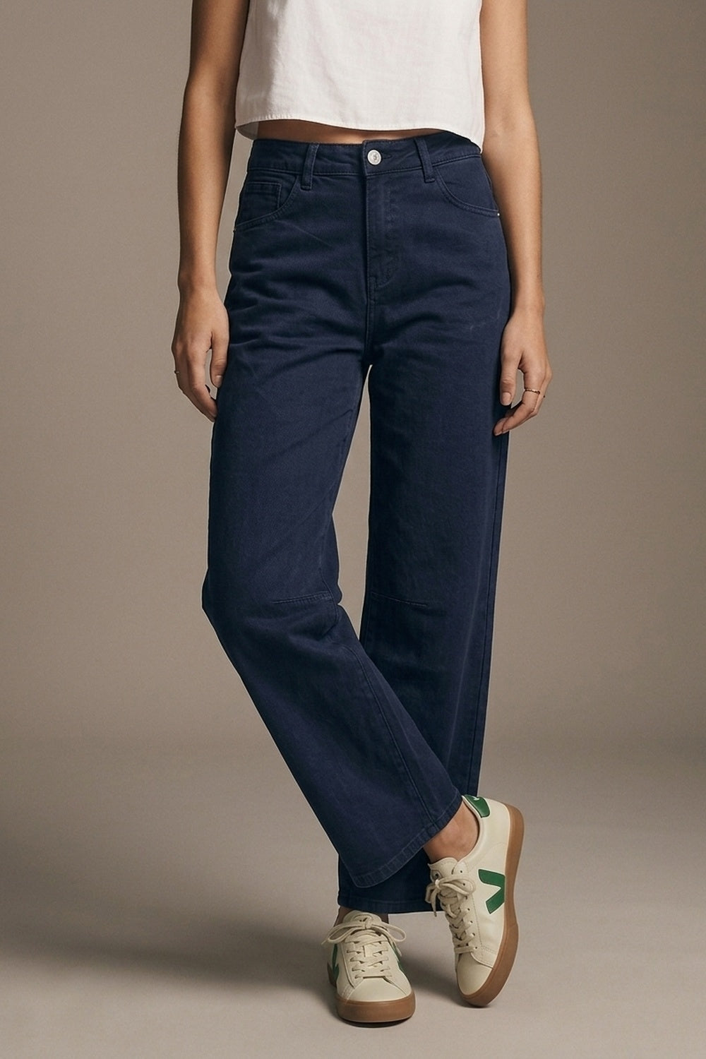 UNIKCOSA Navy soft stretch Denim Wide Leg Jeans with seam at the knee