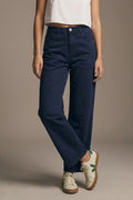 UNIKCOSA Navy soft stretch Denim Wide Leg Jeans with seam at the knee