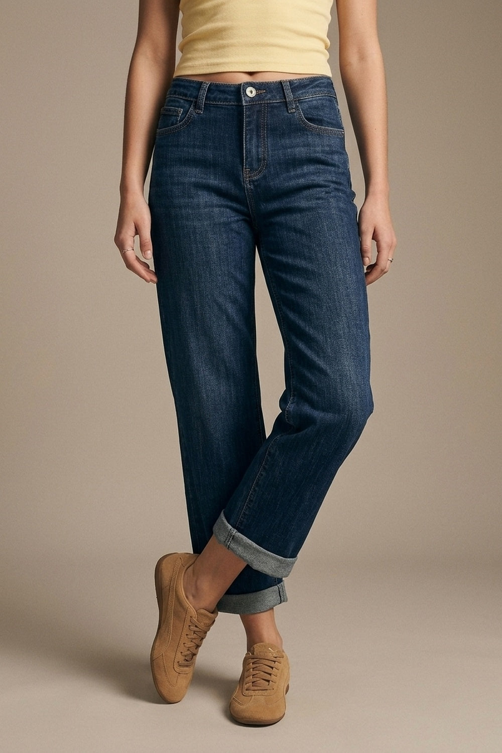 UNIKCOSA Blue Dark Wash mom jeans with Wide Leg and ankle length