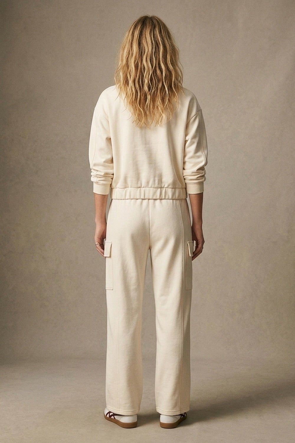 UNIKCOSA Cream viscose High Collar Pocket Front Relaxed Fit Bomber Jacket