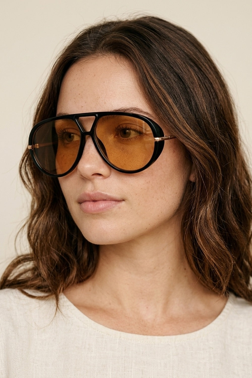 UNIKCOSA Black Oversize Aviator Frame Brown Lens Sunglasses