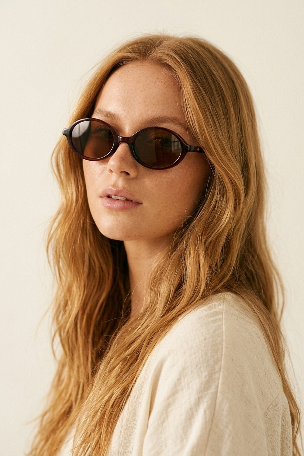 Brown Oval Frame Lightweight Retro Lens Sunglasses