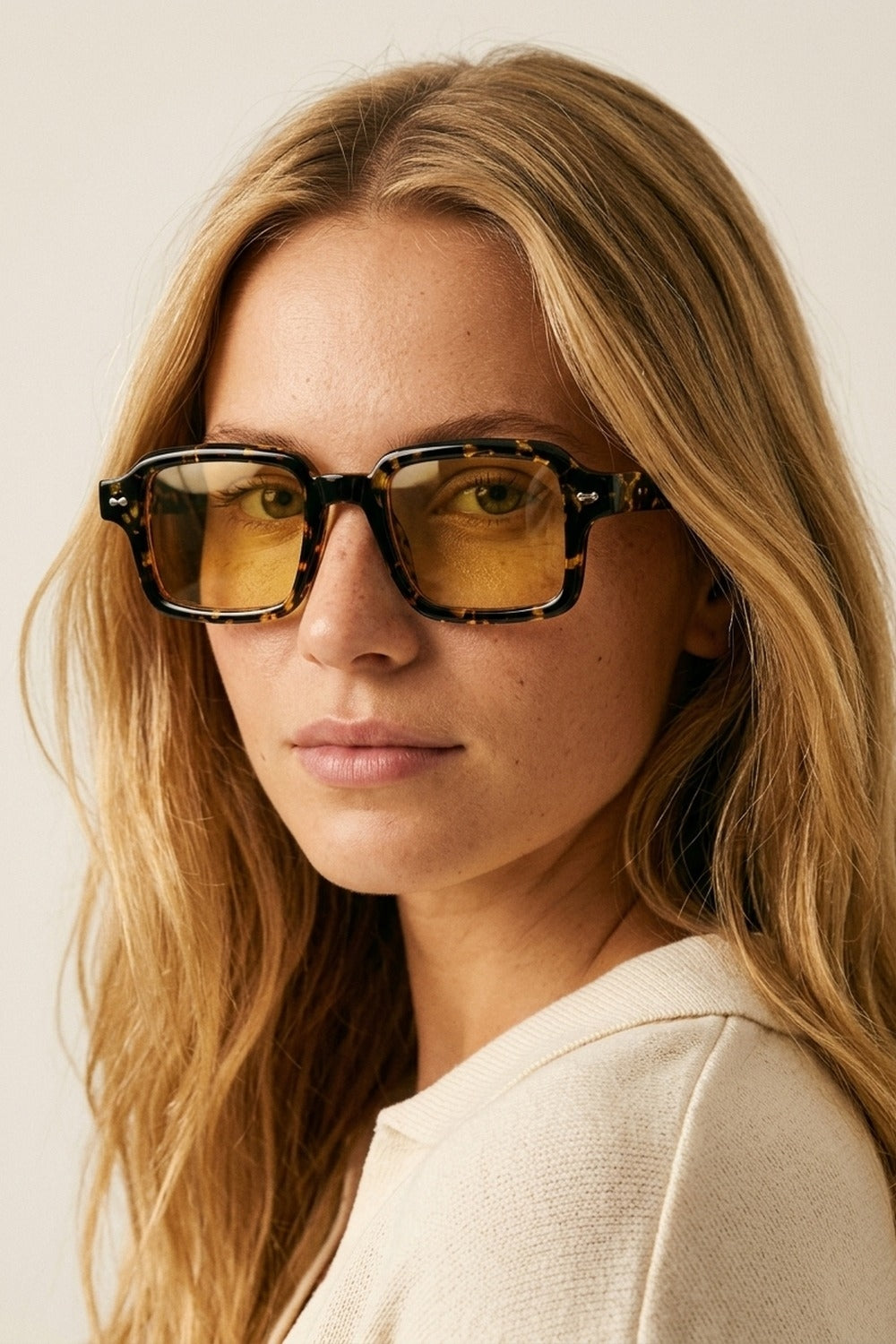 UNIKCOSA Multicolor Tortoiseshell Square Frame Yellow Lens Sunglasses