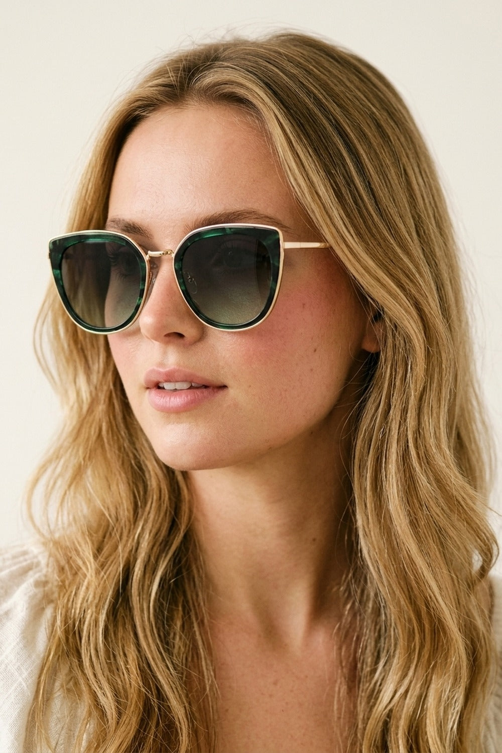 UNIKCOSA Green Marble Effect Gradient Lens Metal Frame Sunglasses