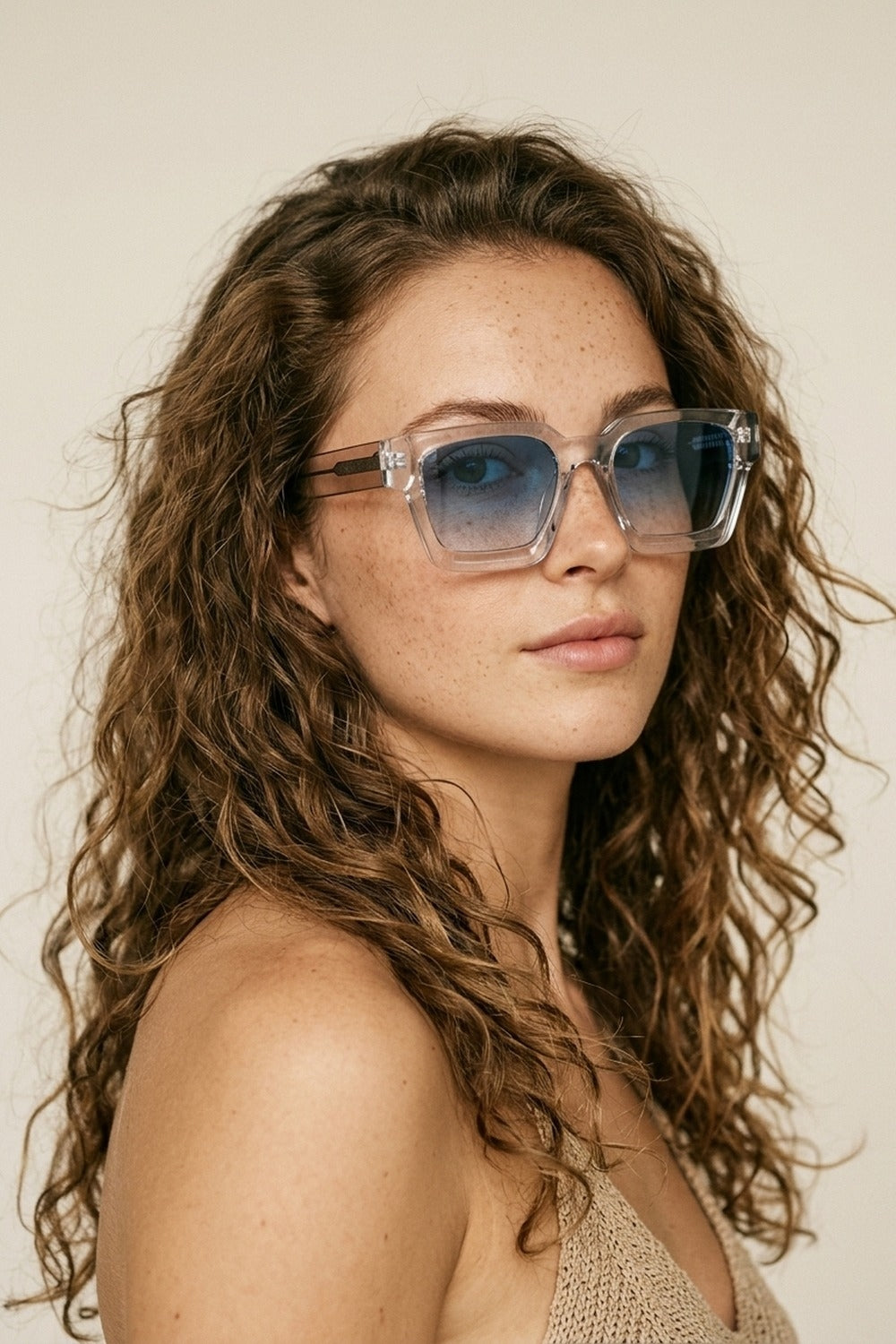 UNIKCOSA Multicolor Transparent Frame Blue Gradient Square Sunglasses