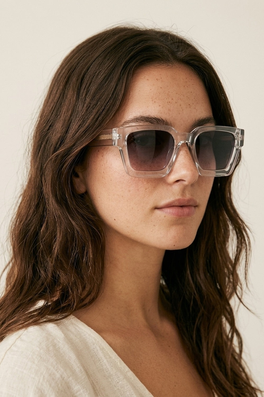 UNIKCOSA Grey Transparent Square Frame Gradient Lens Sunglasses