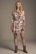 UNIKCOSA Pink Floral Print Satin Tie Neck Belted Mini Dress