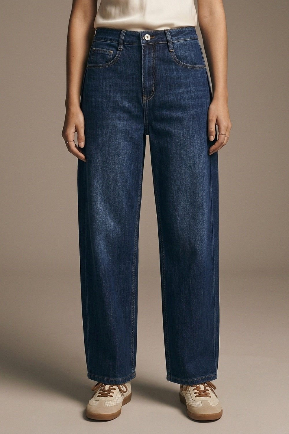 UNIKCOSA Wide Leg Jeans With Side Dart Detail in Deep Blue