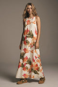 UNIKCOSA Sleeveless lightweight woven maxi dress with cream floral print relaxed fit