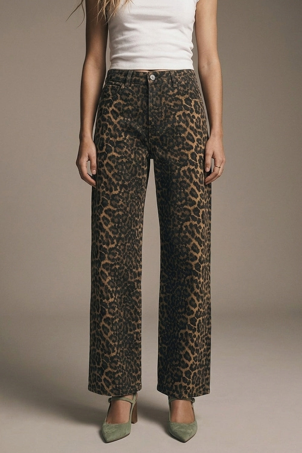 UNIKCOSA Leopard Print Straight Leg Jeans