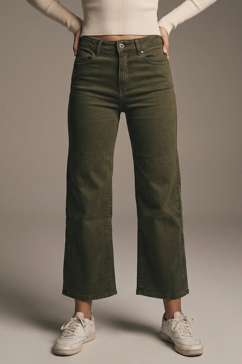 UNIKCOSA Cropped wide leg jeans in khaki