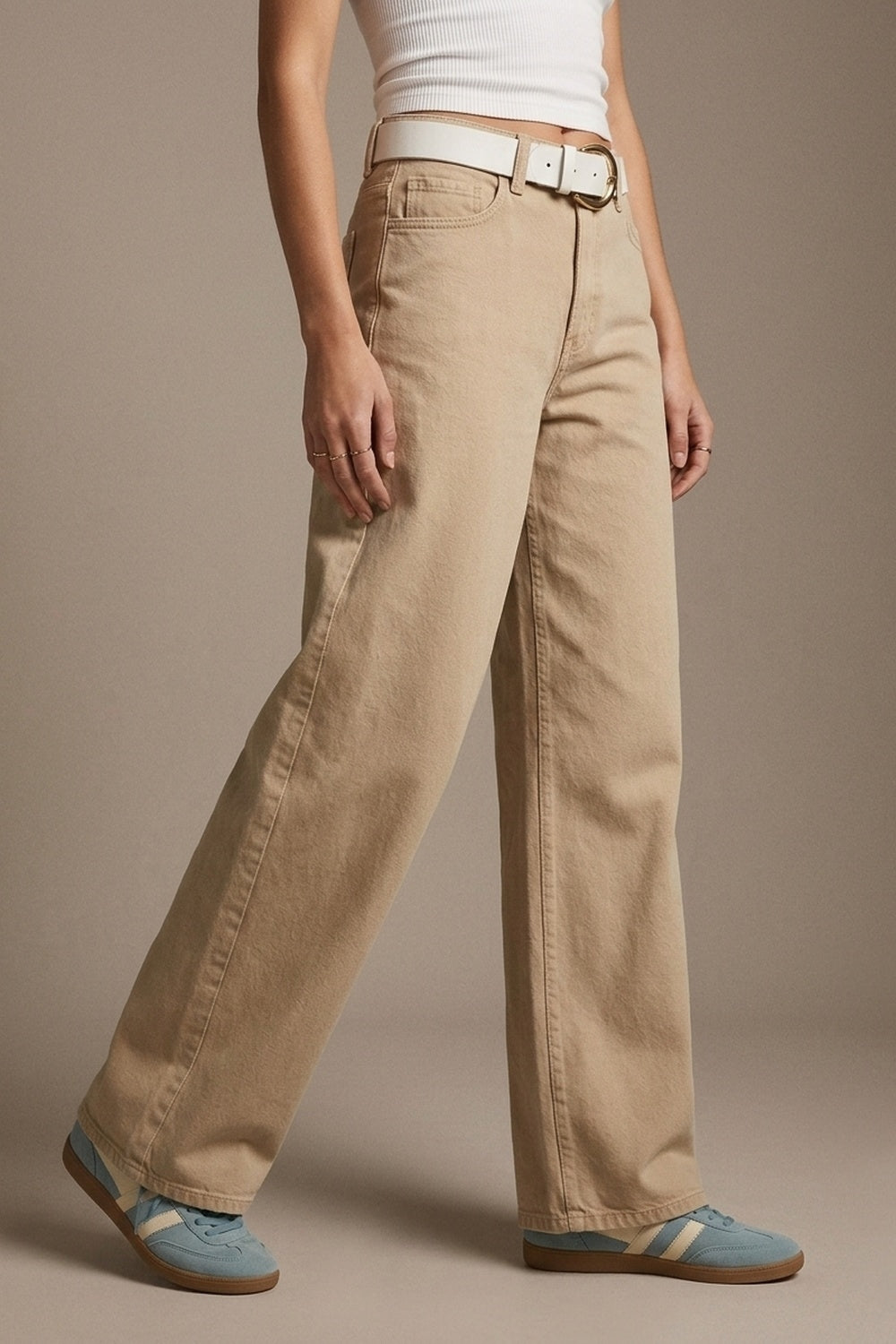 UNIKCOSA Pants extra wide fit in washed beige