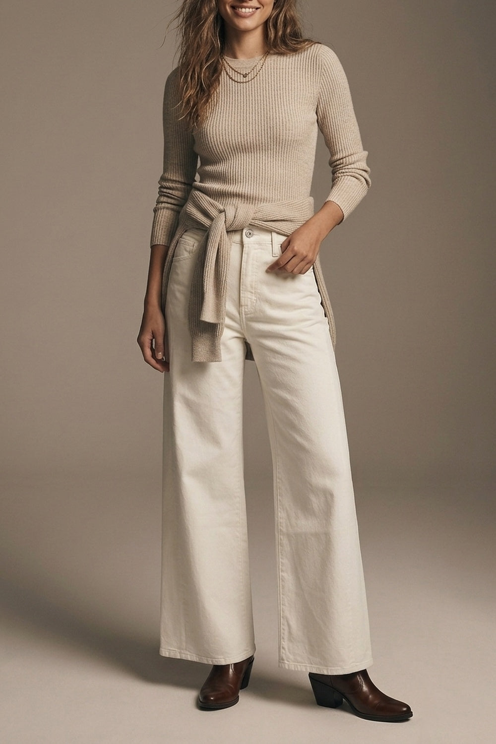 UNIKCOSA Extra wide leg trousers in cream color