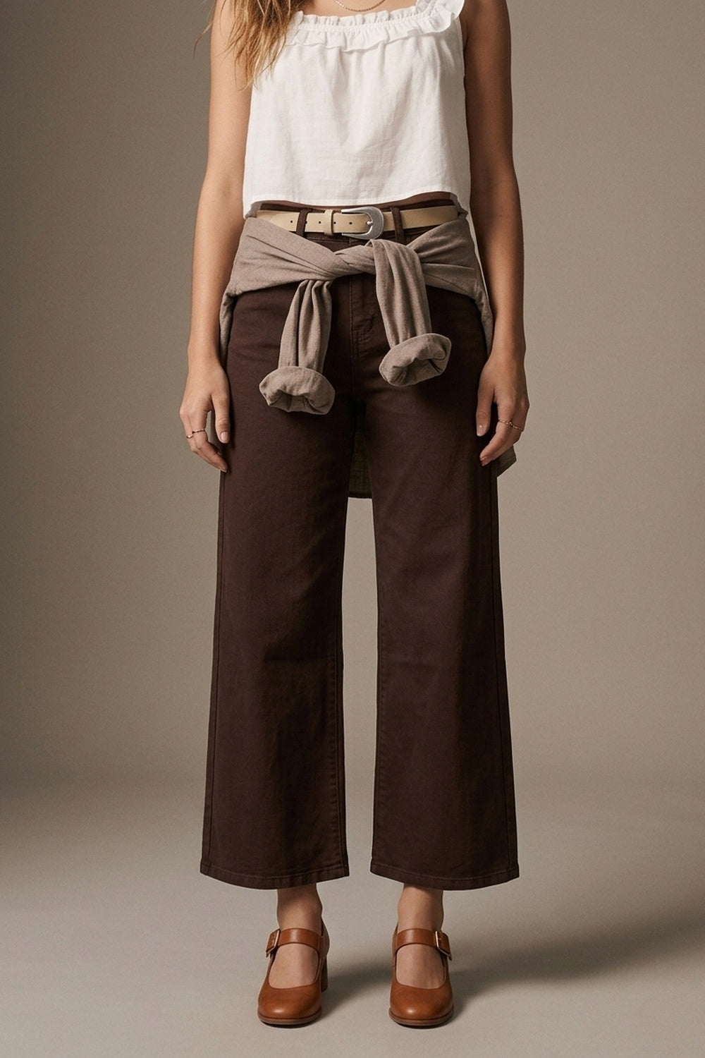 UNIKCOSA Wide Leg Cropped Jeans in Chocolate Brown