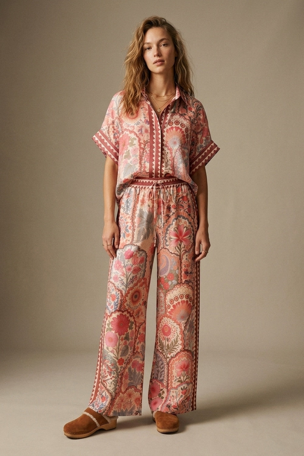 UNIKCOSA Multicolor Floral Print Lightweight facric Contrast Trim Shirt