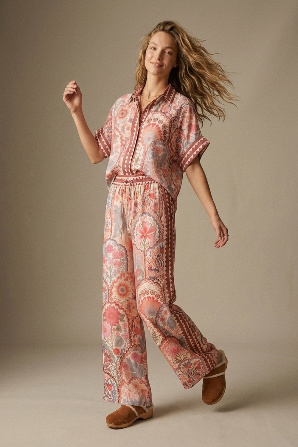 UNIKCOSA Multicolor Floral Print Lightweight facric Contrast Trim Shirt