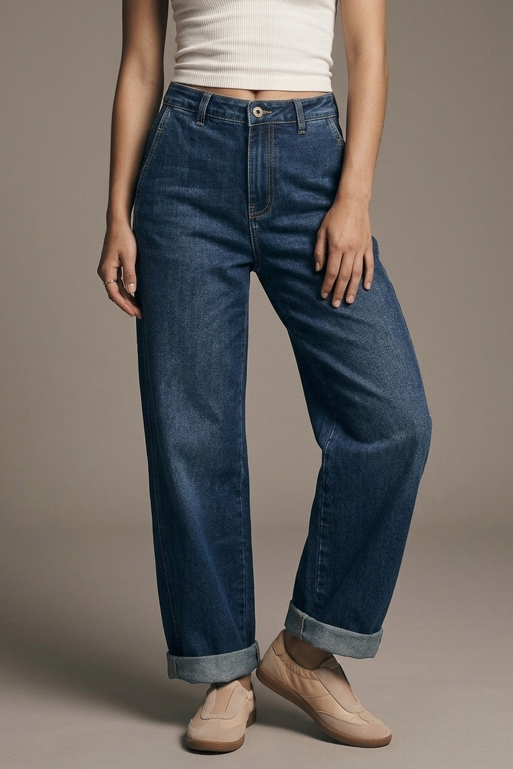 UNIKCOSA Dark wash Blue Wide-Leg Jeans with side pockets