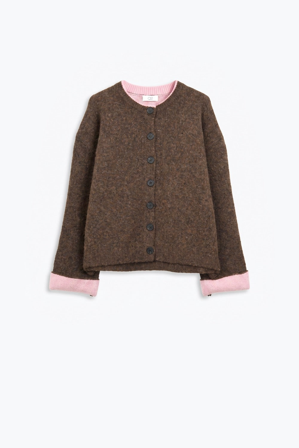 UNIKCOSA brown and pink contrast-trim cardigan