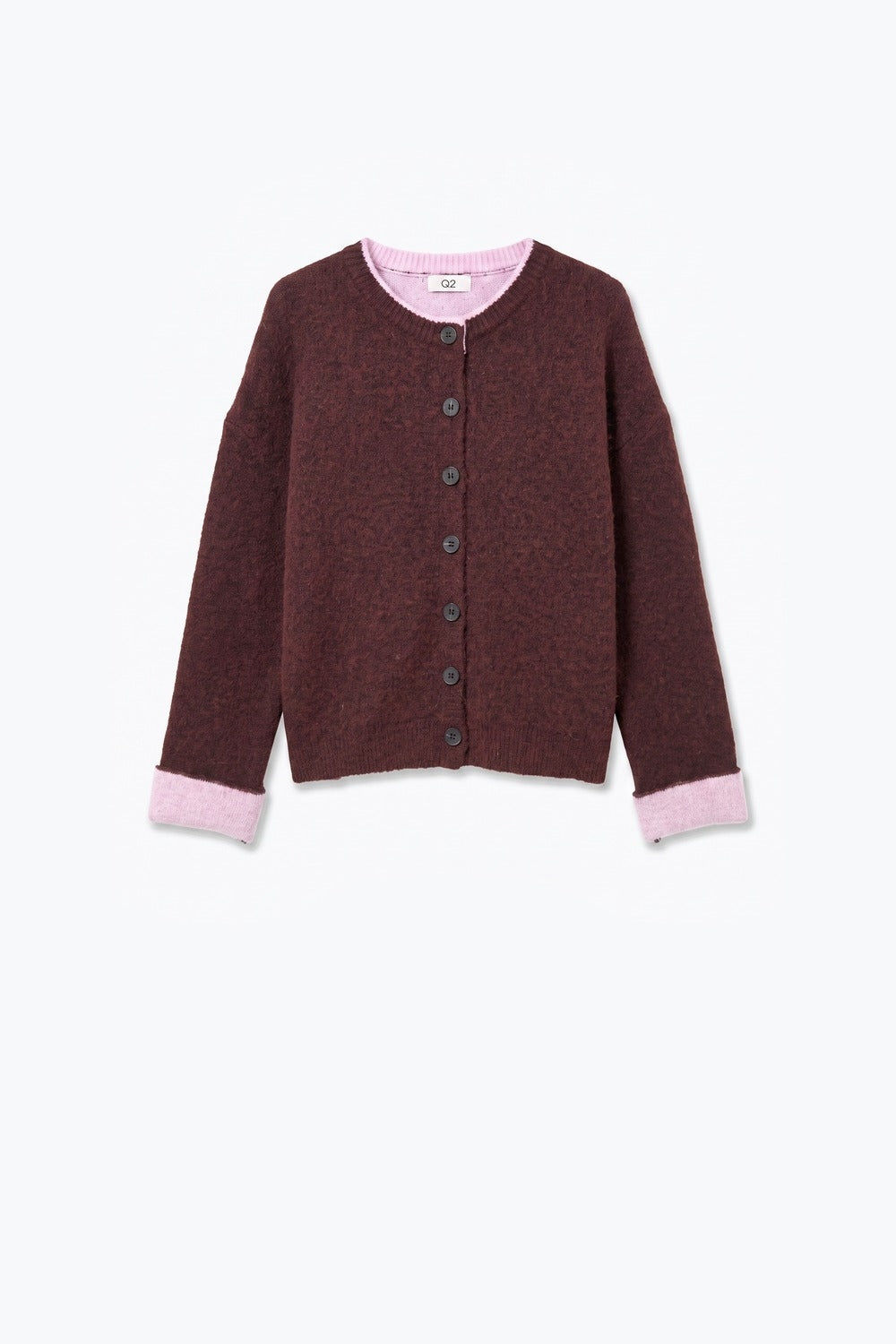 UNIKCOSA burgundy contrast-trim button cardigan