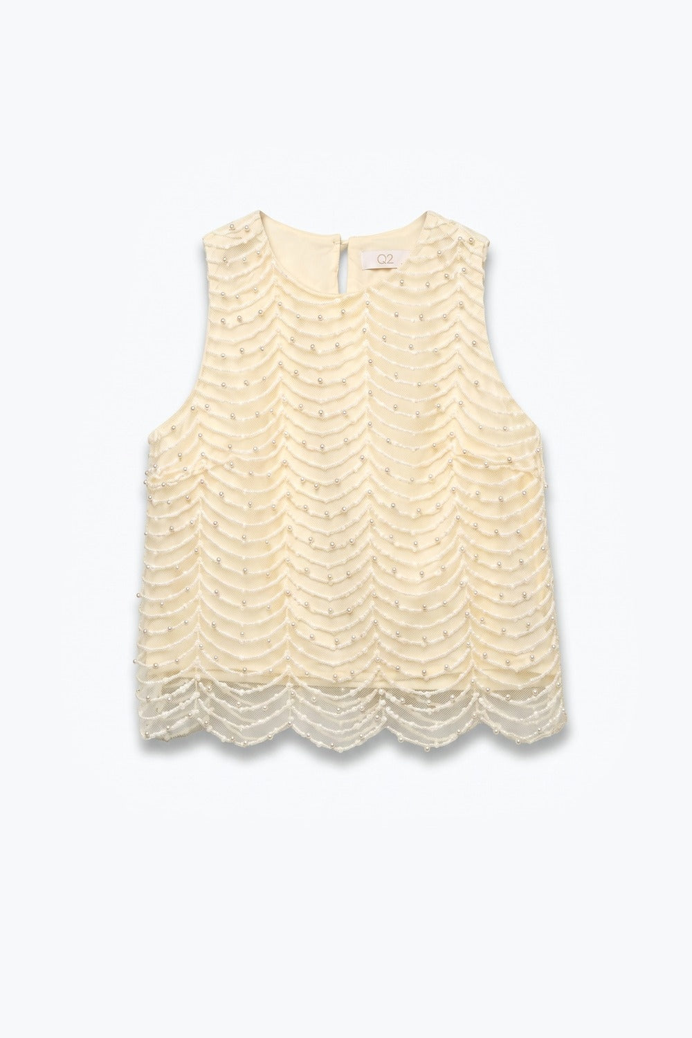 UNIKCOSA cream beaded scallop-hem sleeveless blouse