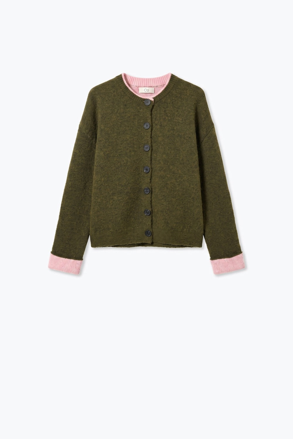 UNIKCOSA olive and pink contrast-trim cardigan