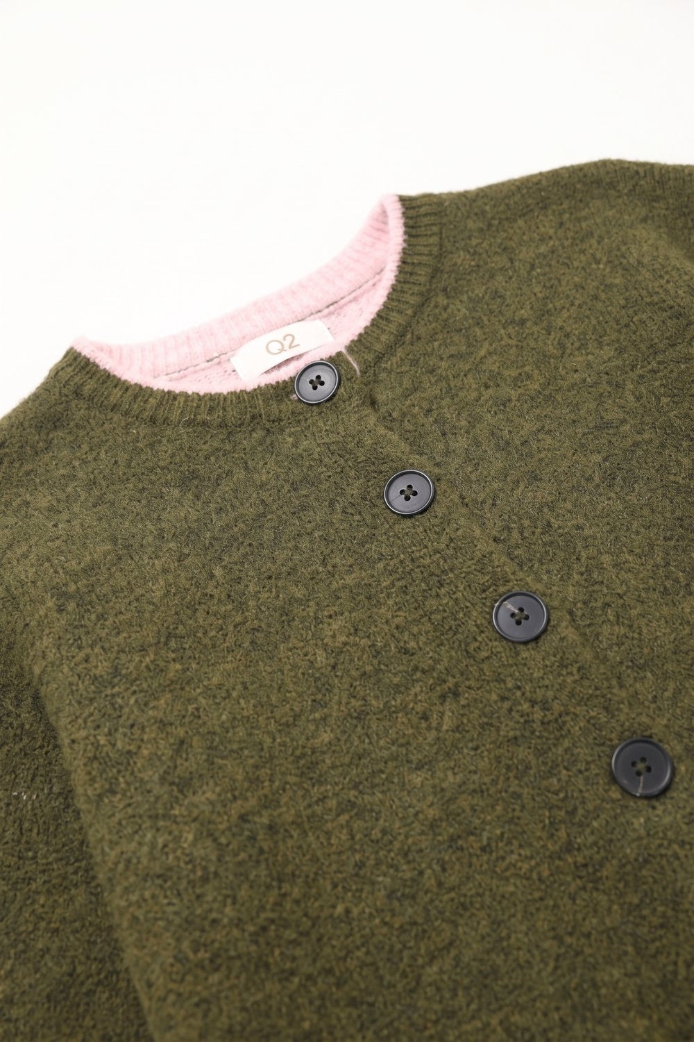 UNIKCOSA olive and pink contrast-trim cardigan