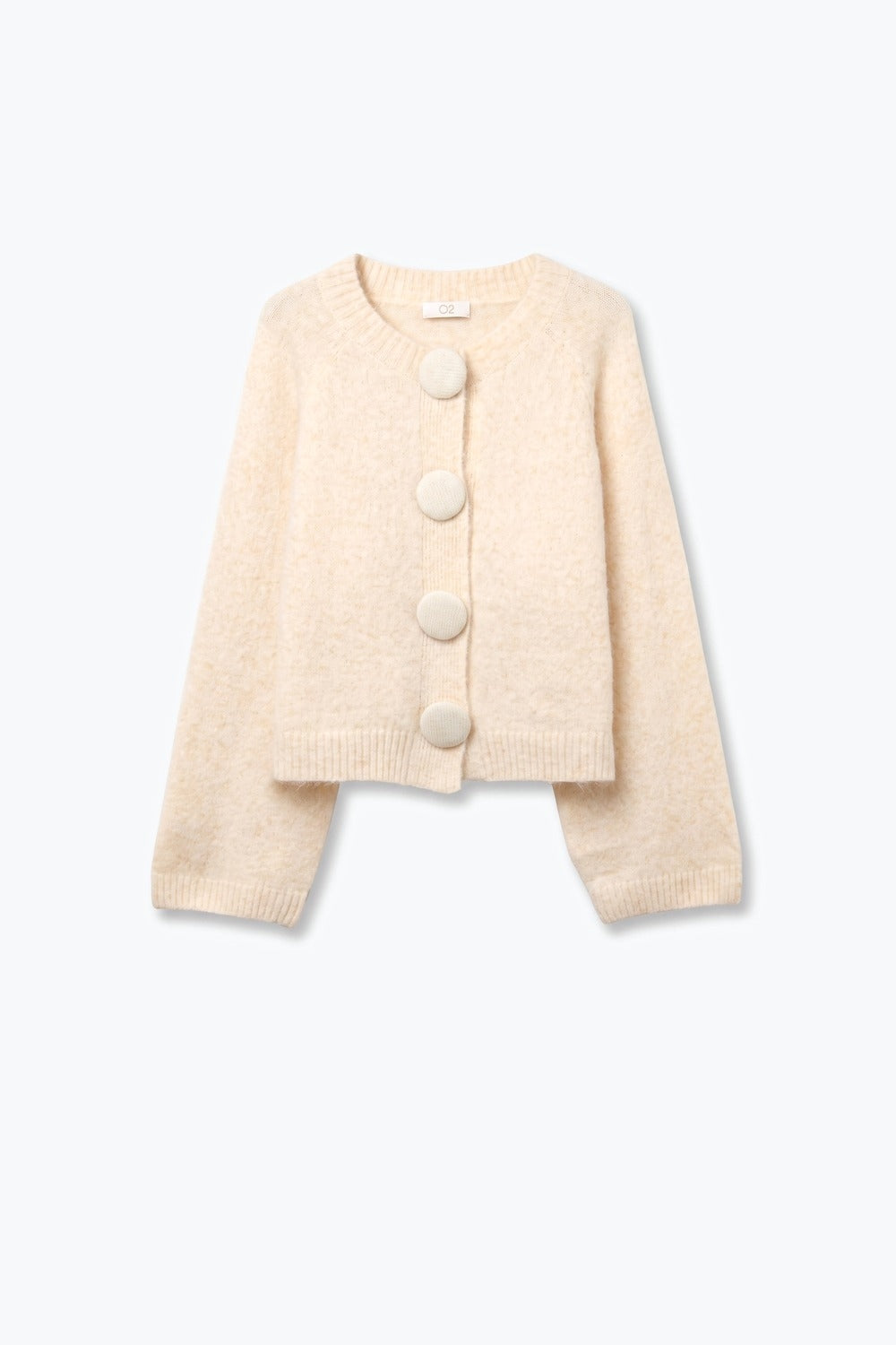 Product view 5 of cream fluffy-knit button-front cropped cardigan
