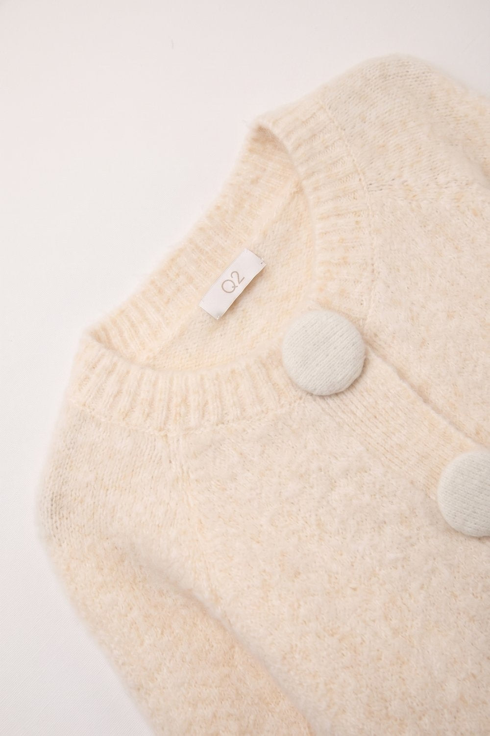 Product view 6 of cream fluffy-knit button-front cropped cardigan