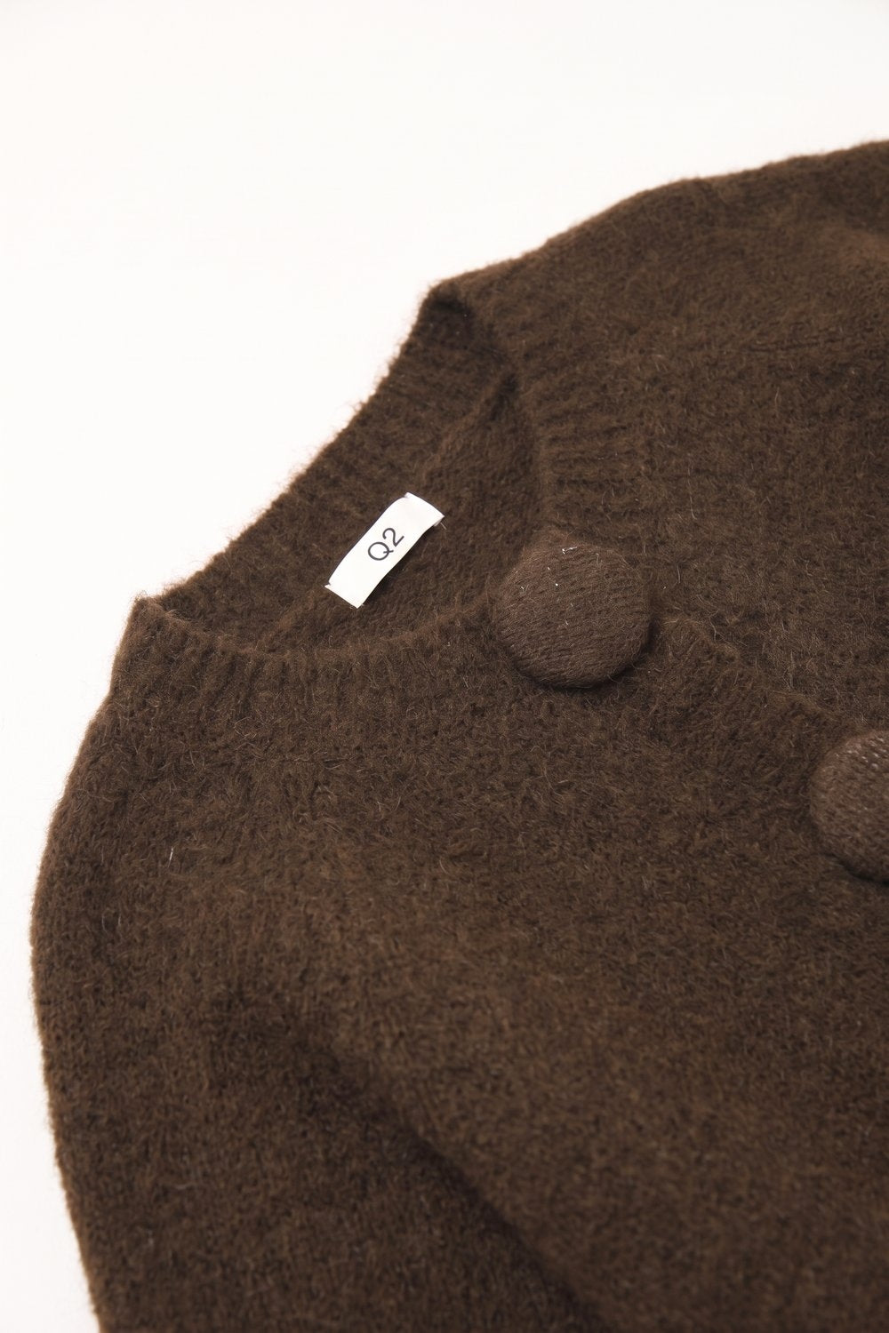 Product view 6 of brown fluffy-knit covered-button cropped cardigan