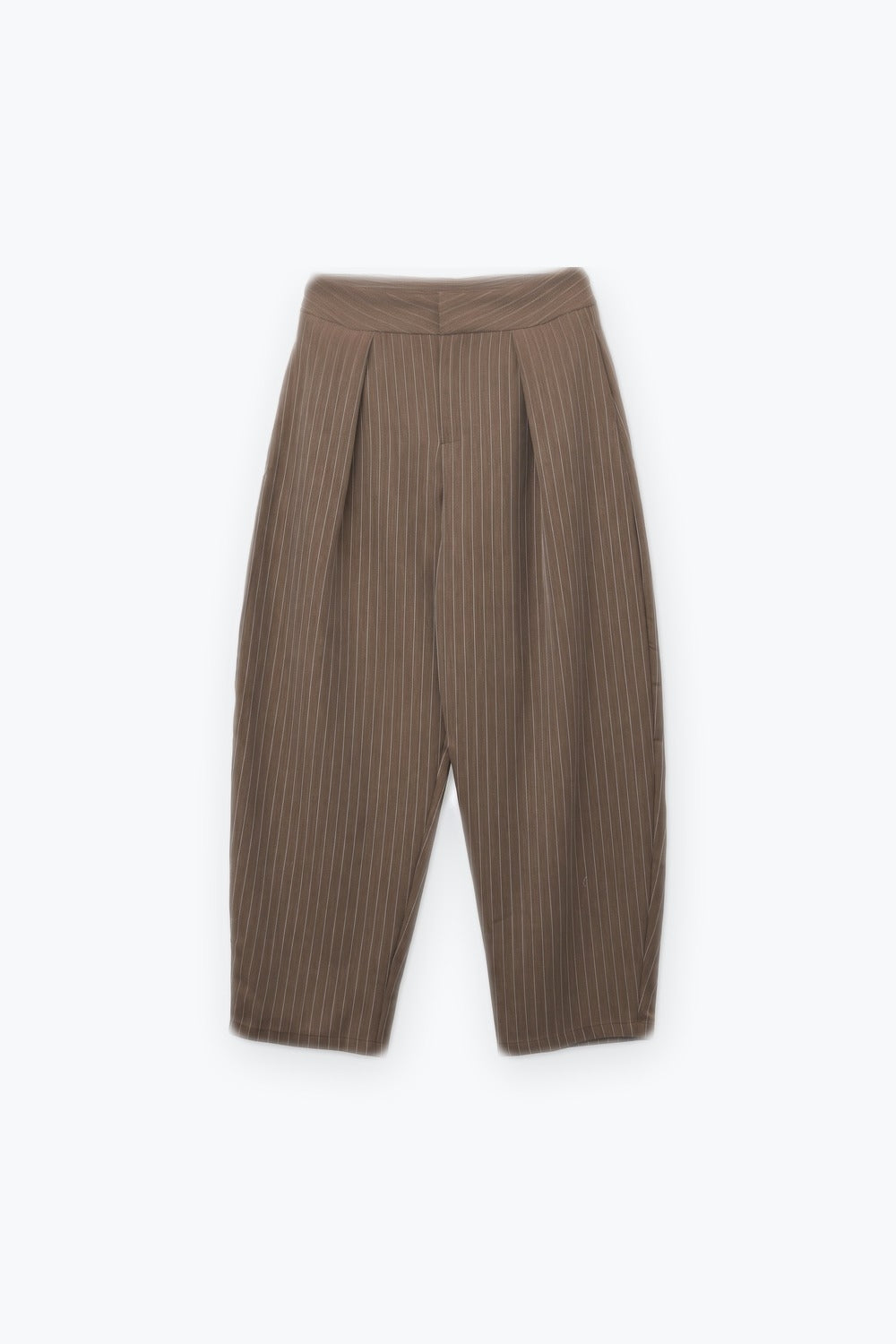 Brown Pinstripe soft Woven Pleated Tapered Pants