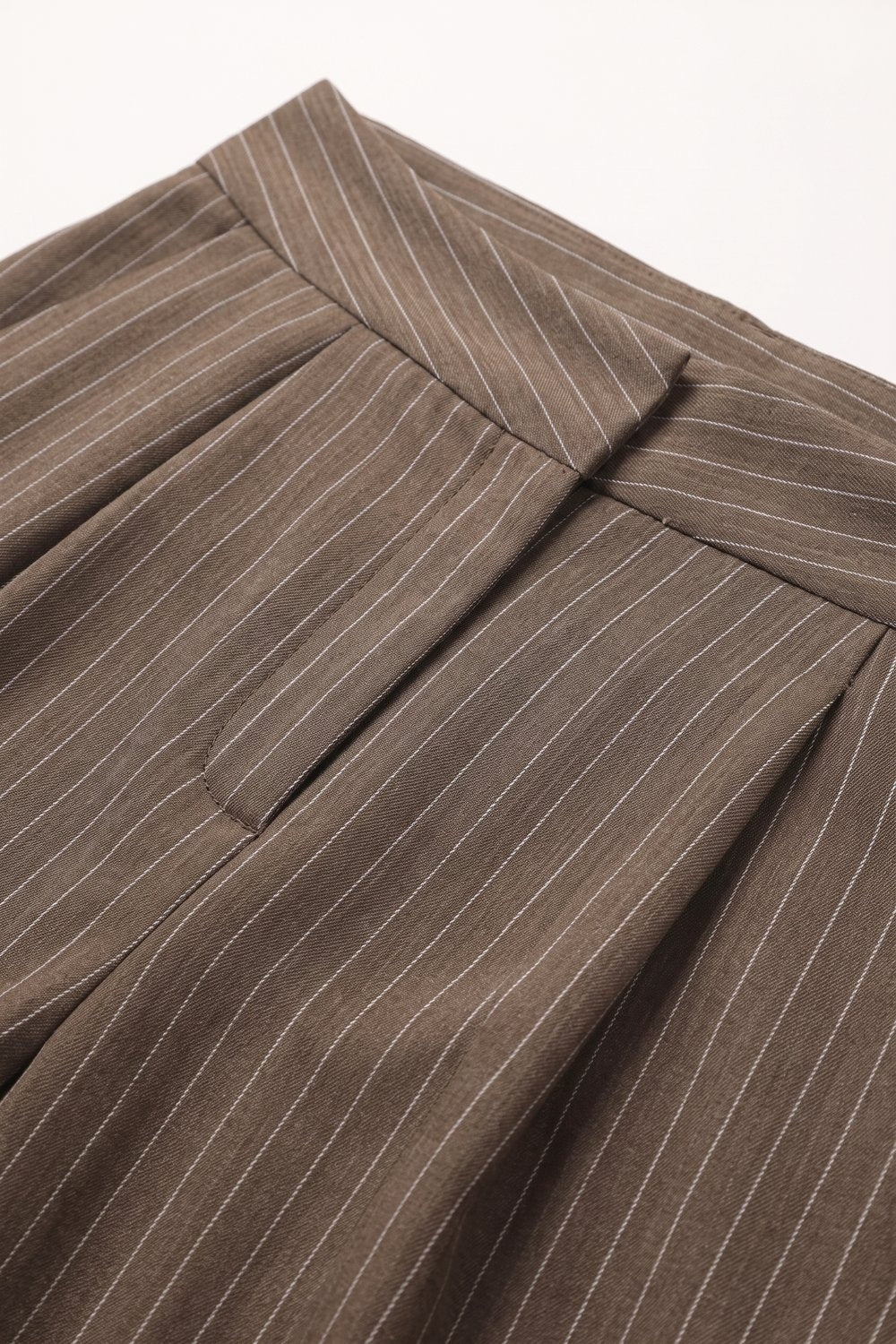 Brown Pinstripe soft Woven Pleated Tapered Pants