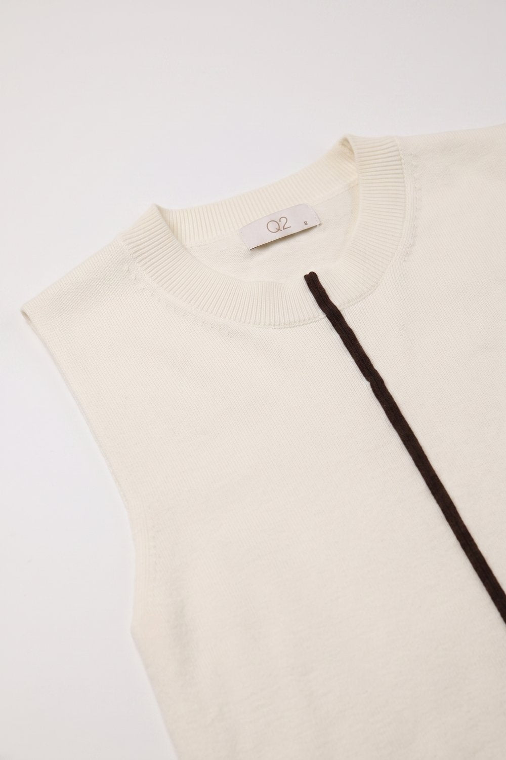 Cream Fine Knit Contrast Trim Sleeveless Sweater