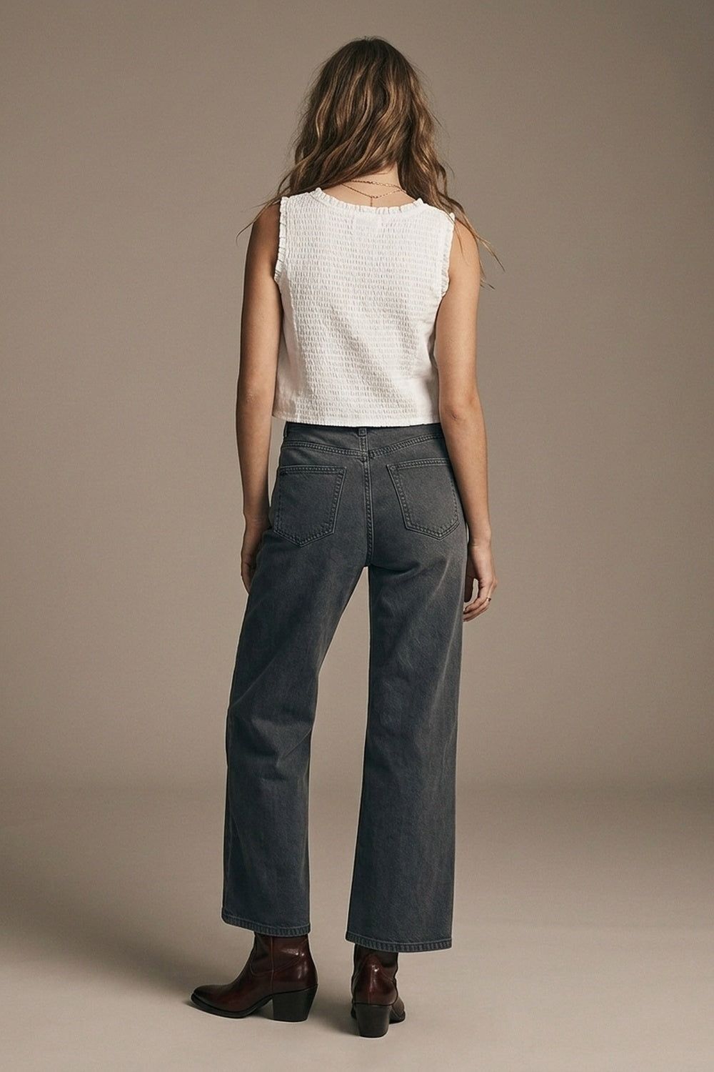 UNIKCOSA Gray Cropped Wide-Leg Jeans