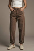 UNIKCOSA washed cocoa high-waisted barrel-leg jeans