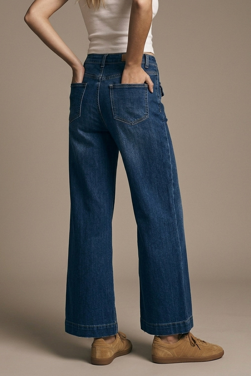 UNIKCOSA dark-wash button-detail wide-leg jeans